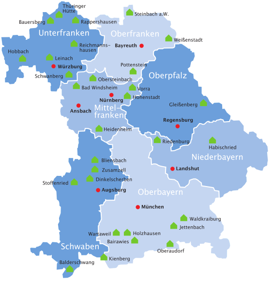 Karte Schullandheime Bayern